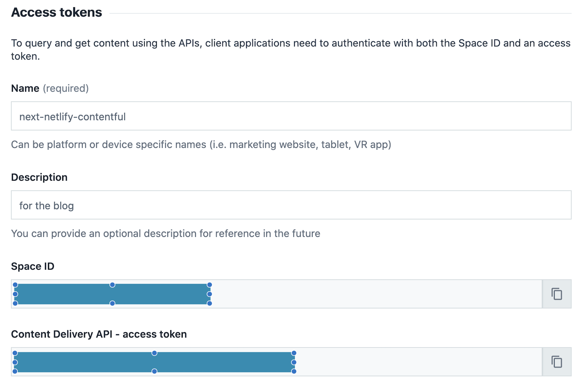 Access tokens in Contentful