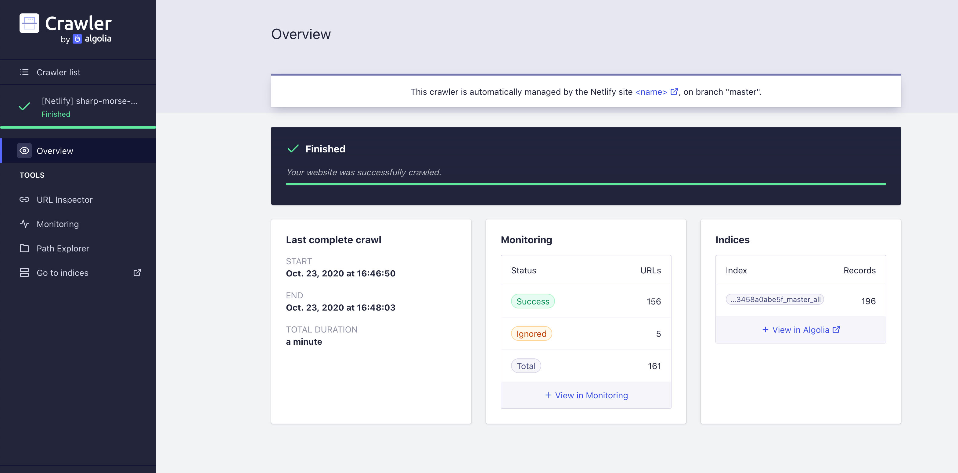 Algolia Crawler Interface