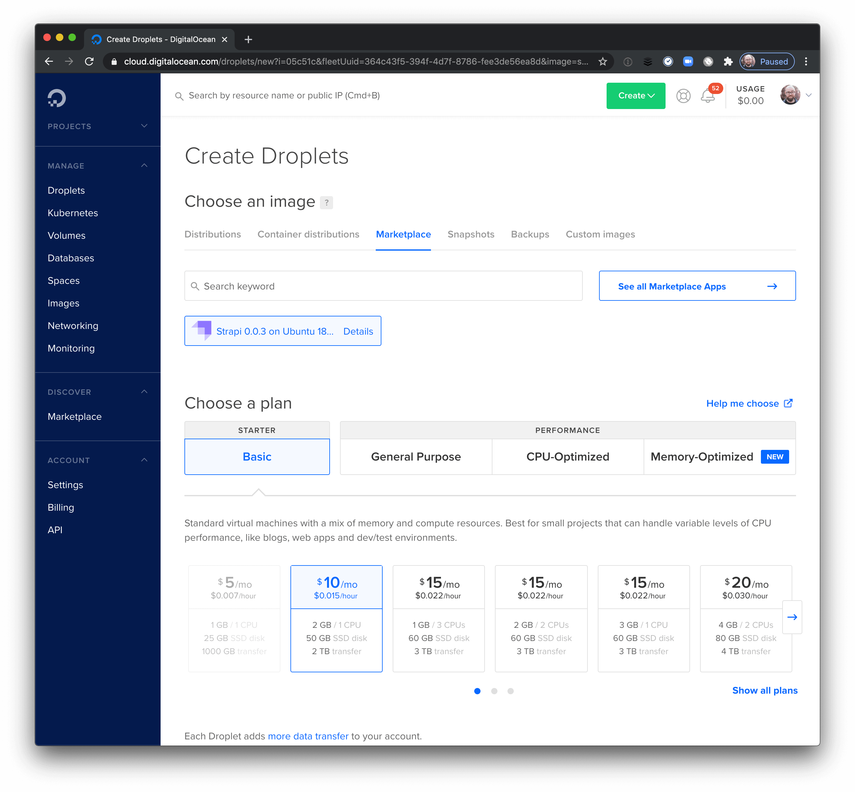 DigitalOcean Droplet configuration for Strapi.