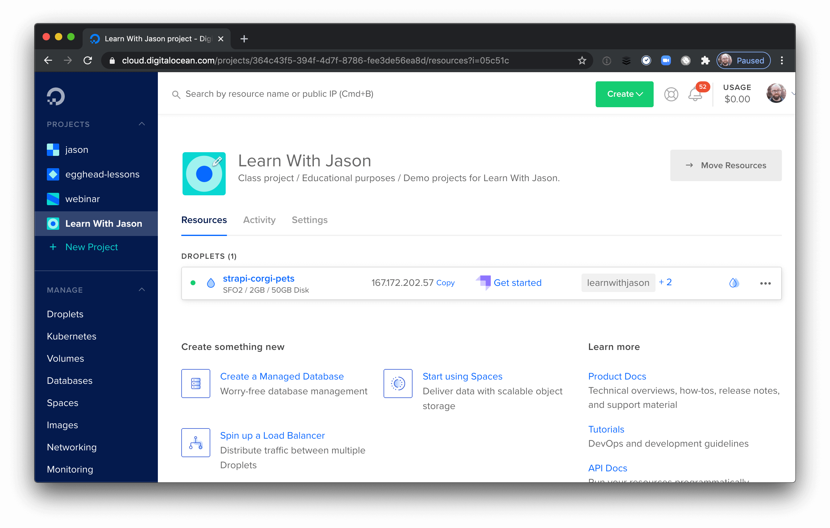 IP address of a Strapi Droplet on DigitalOcean.