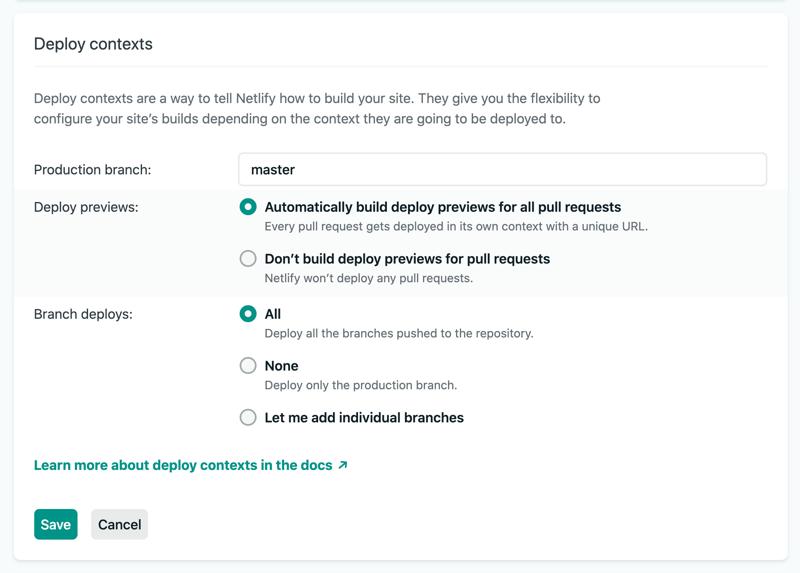 Screenshot: Configuring which branches to build